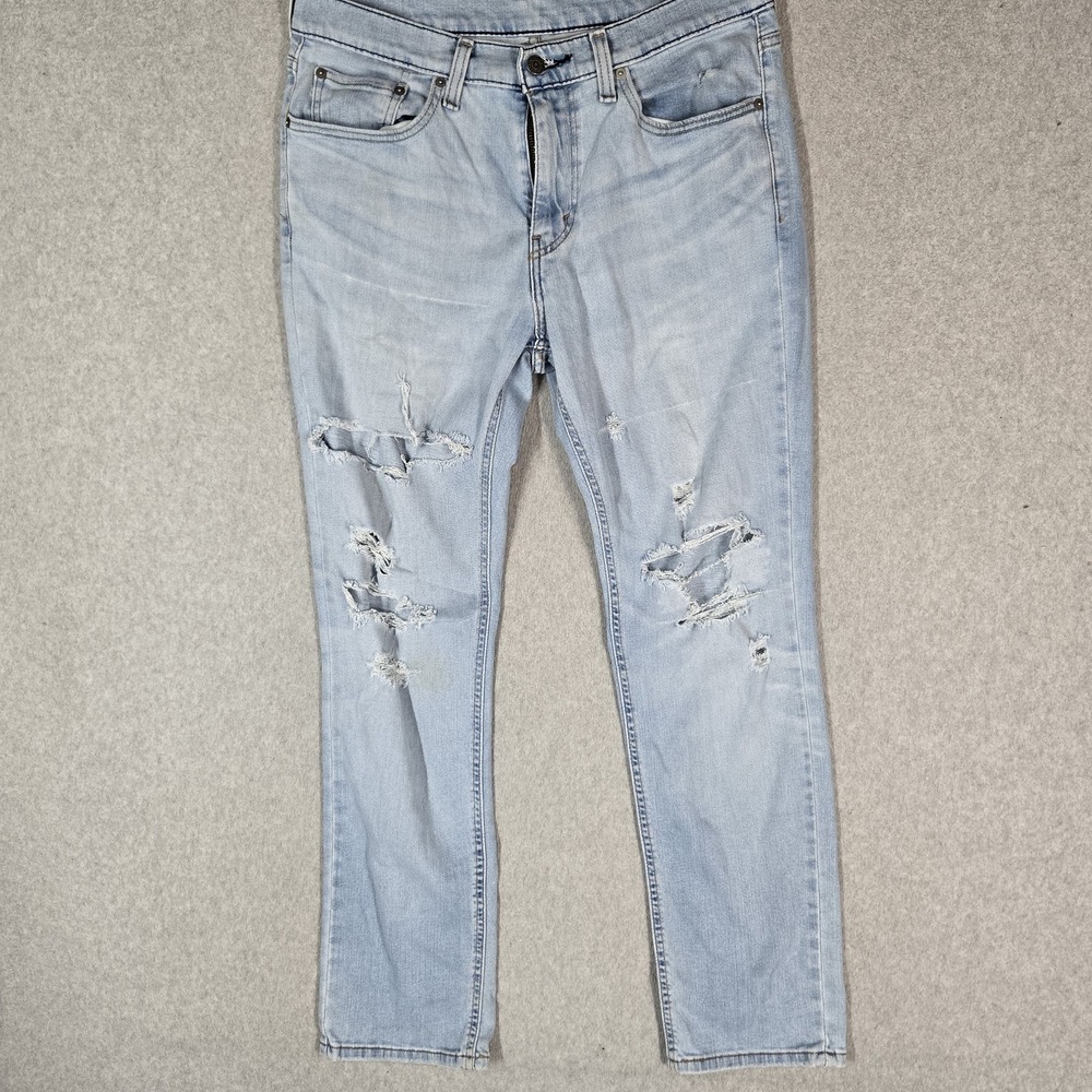 Levi's 514 Men Jeans 30X30 Light Blue Denim Straight Distressed 29" Inseam
